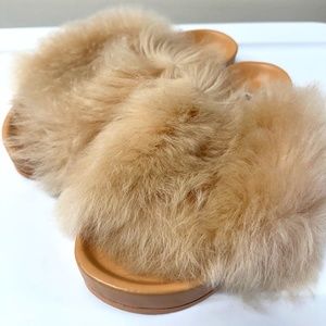 Jil Sander Leather, Faux-Fur Slides (5.5 W)